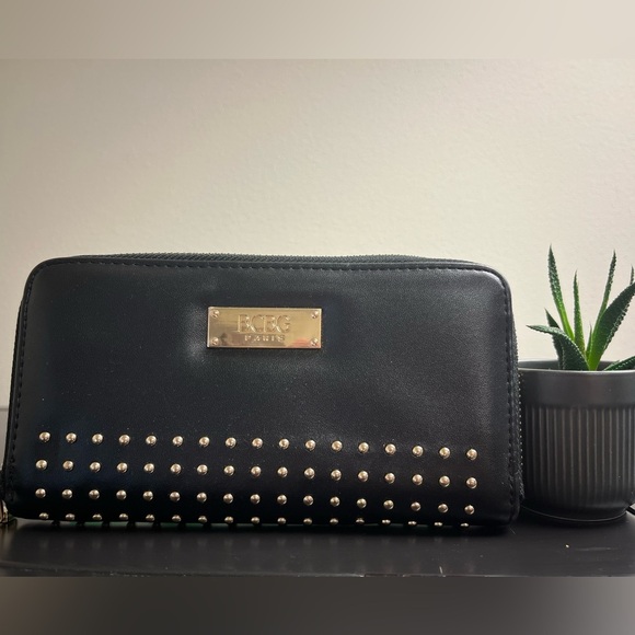 BCBG Black and Gold Studded Wallet - Picture 2 of 10
